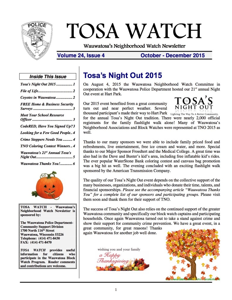 Oct-Dec 2015 Tosa Watch